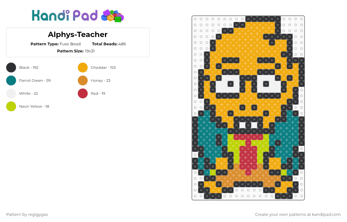 Alphys-Teacher - Fuse Bead Pattern by regigygas on Kandi Pad - orange