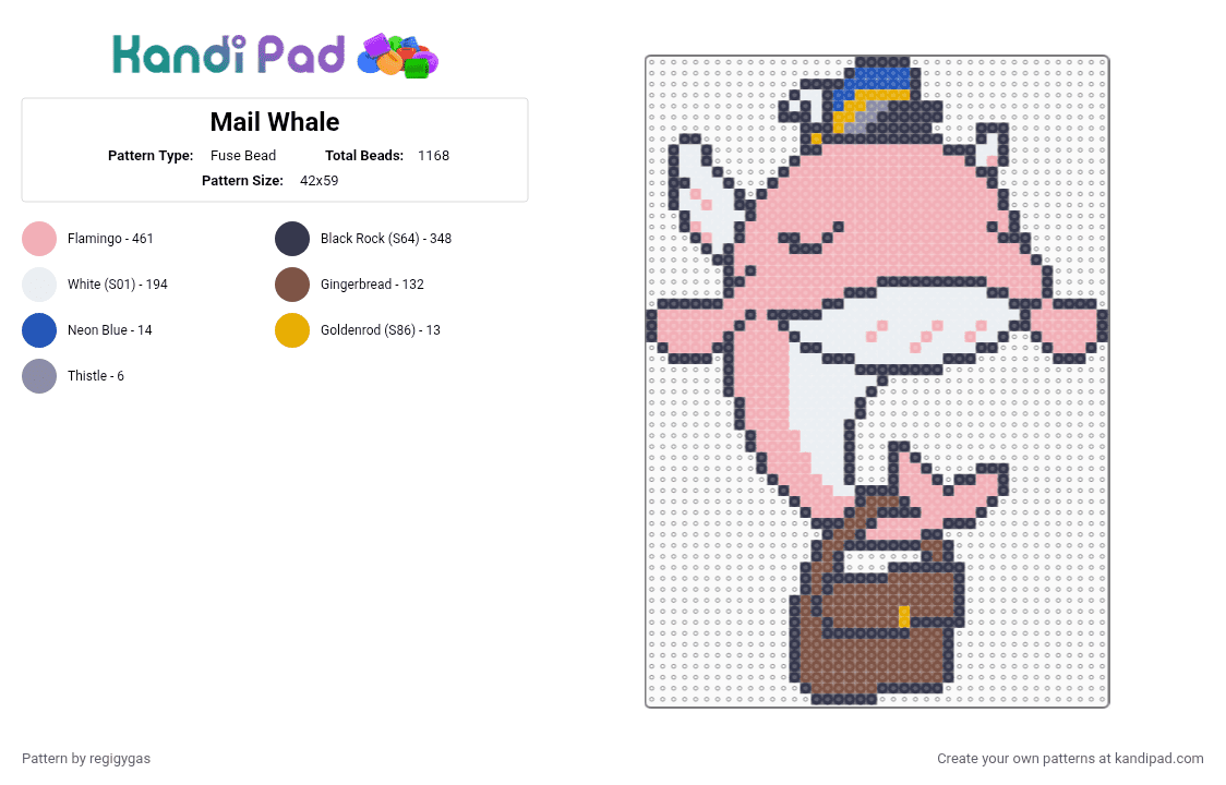 Mail Whale - Fuse Bead Pattern by regigygas on Kandi Pad - purple,beige