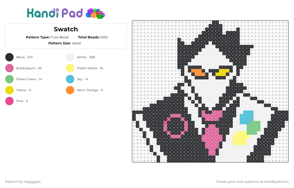 Swatch - Fuse Bead Pattern by regigygas on Kandi Pad - black,white,pink