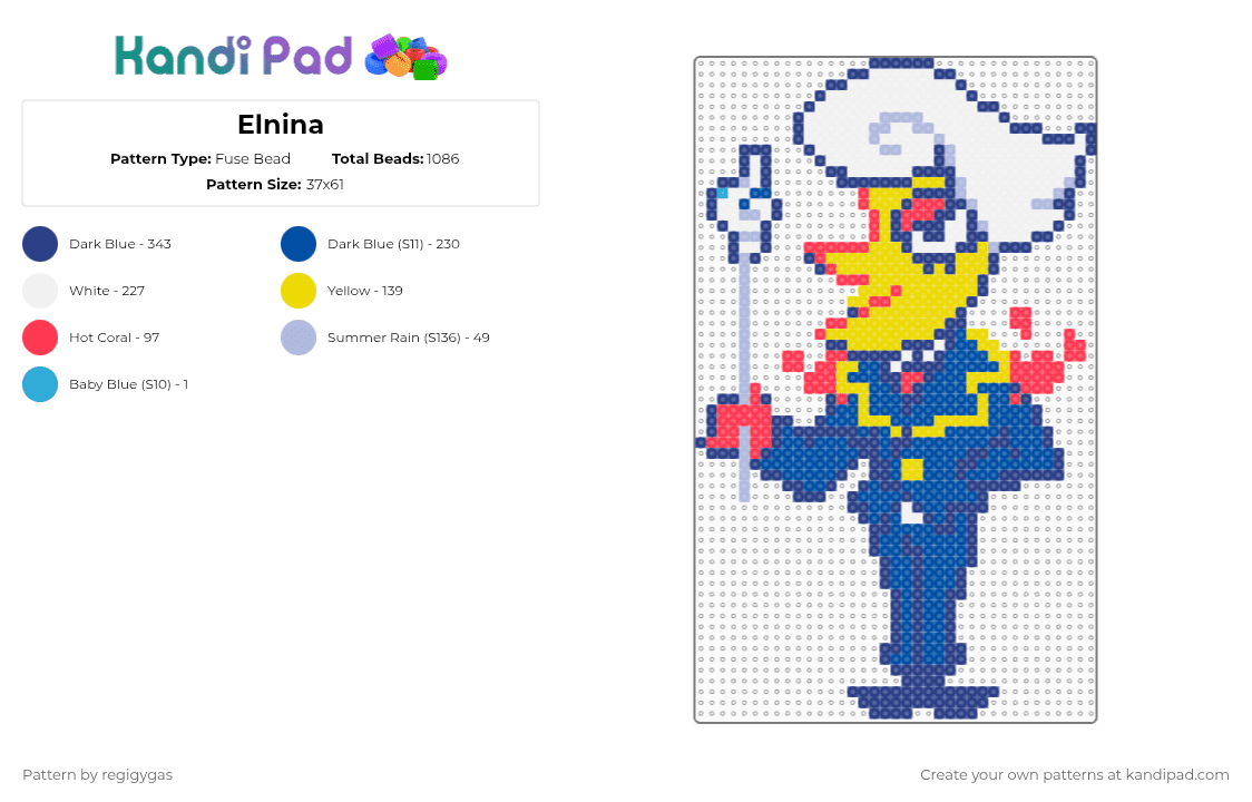 Elnina - Fuse Bead Pattern by regigygas on Kandi Pad - blue