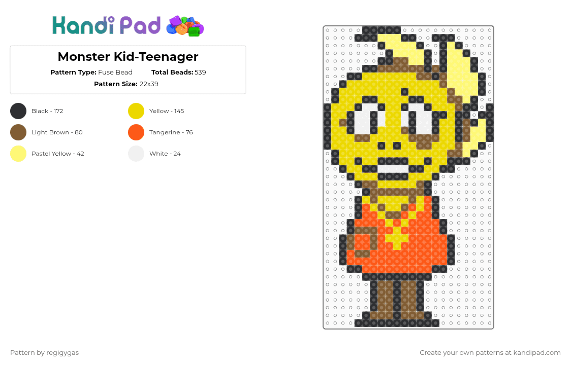 Monster Kid-Teenager - Fuse Bead Pattern by regigygas on Kandi Pad - yellow