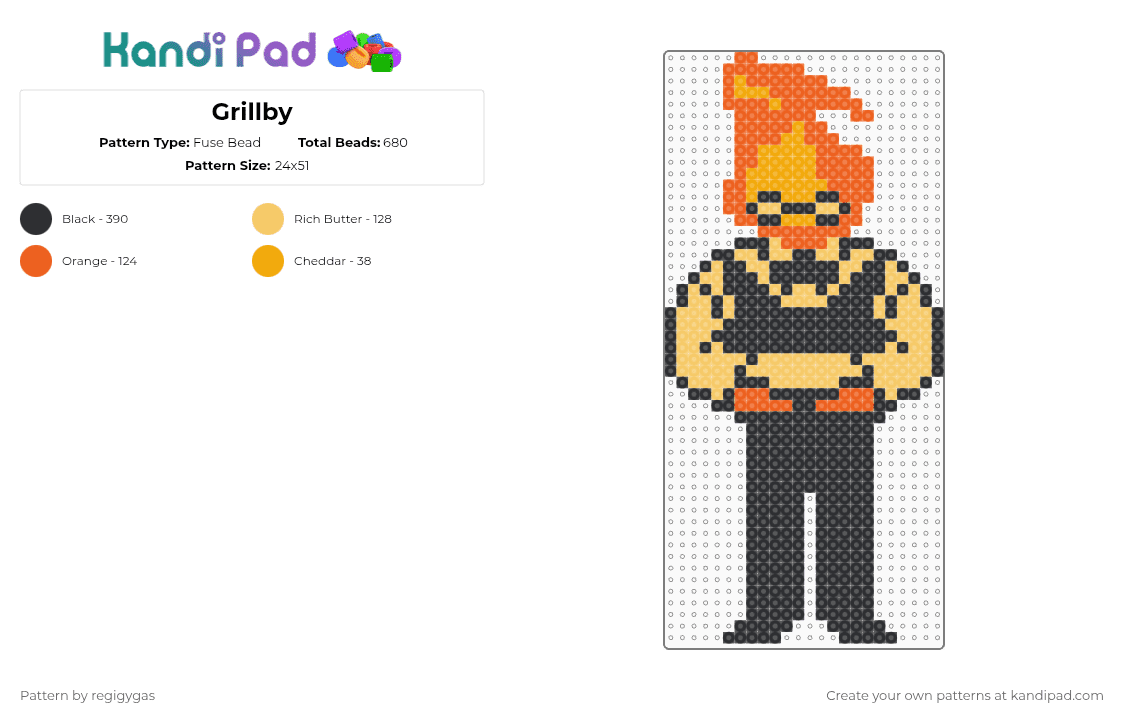 Grillby - Fuse Bead Pattern by regigygas on Kandi Pad - orange,yellow