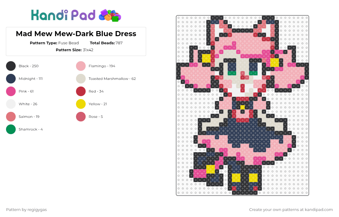 Mad Mew Mew-Dark Blue Dress - Fuse Bead Pattern by regigygas on Kandi Pad - beige,purple