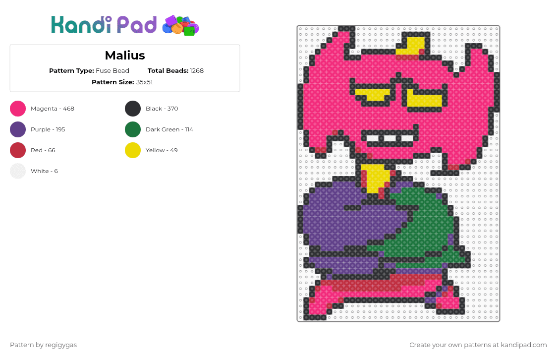 Malius - Fuse Bead Pattern by regigygas on Kandi Pad - pink,purple