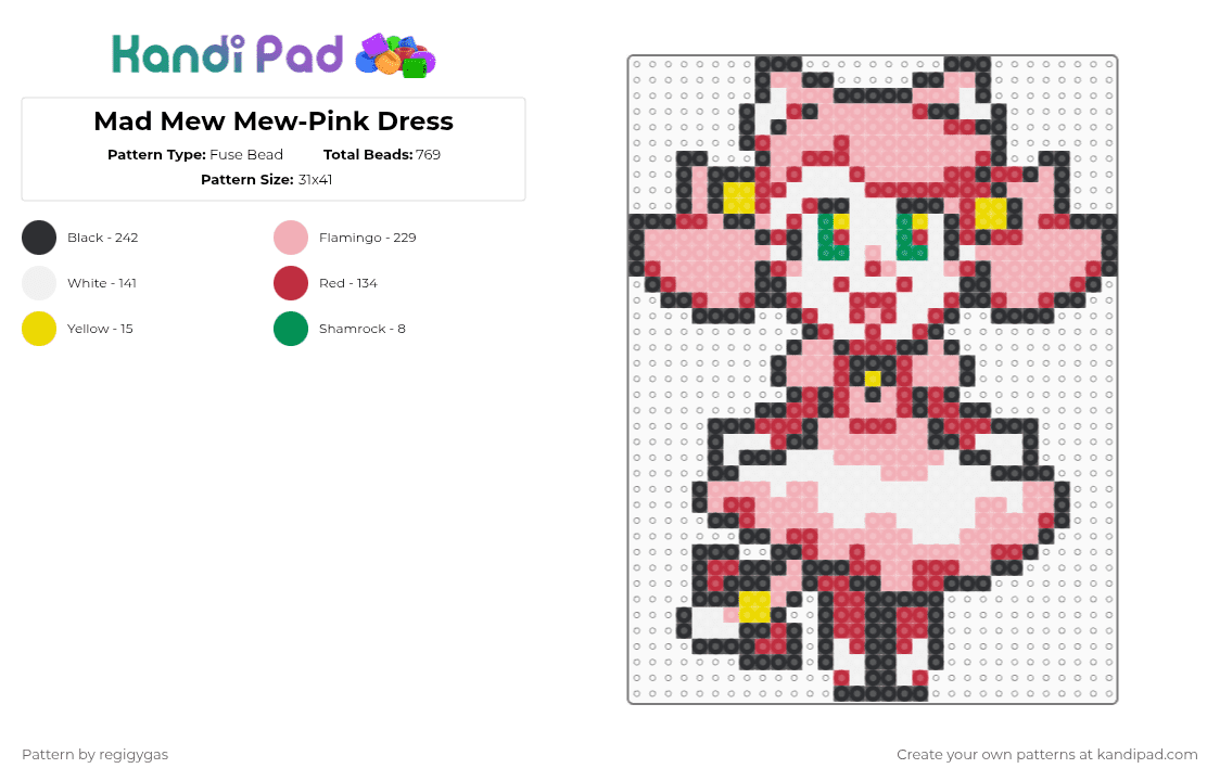 Mad Mew Mew-Pink Dress - Fuse Bead Pattern by regigygas on Kandi Pad - red,beige