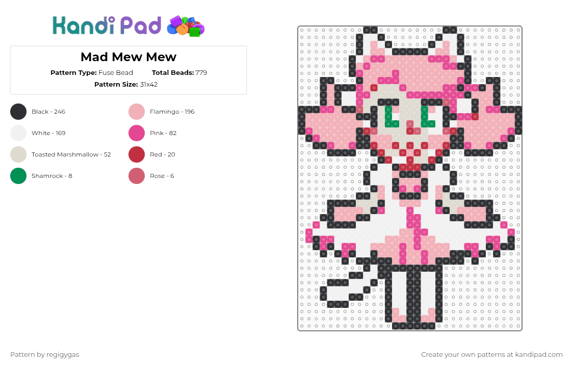 Mad Mew Mew - Fuse Bead Pattern by regigygas on Kandi Pad - beige