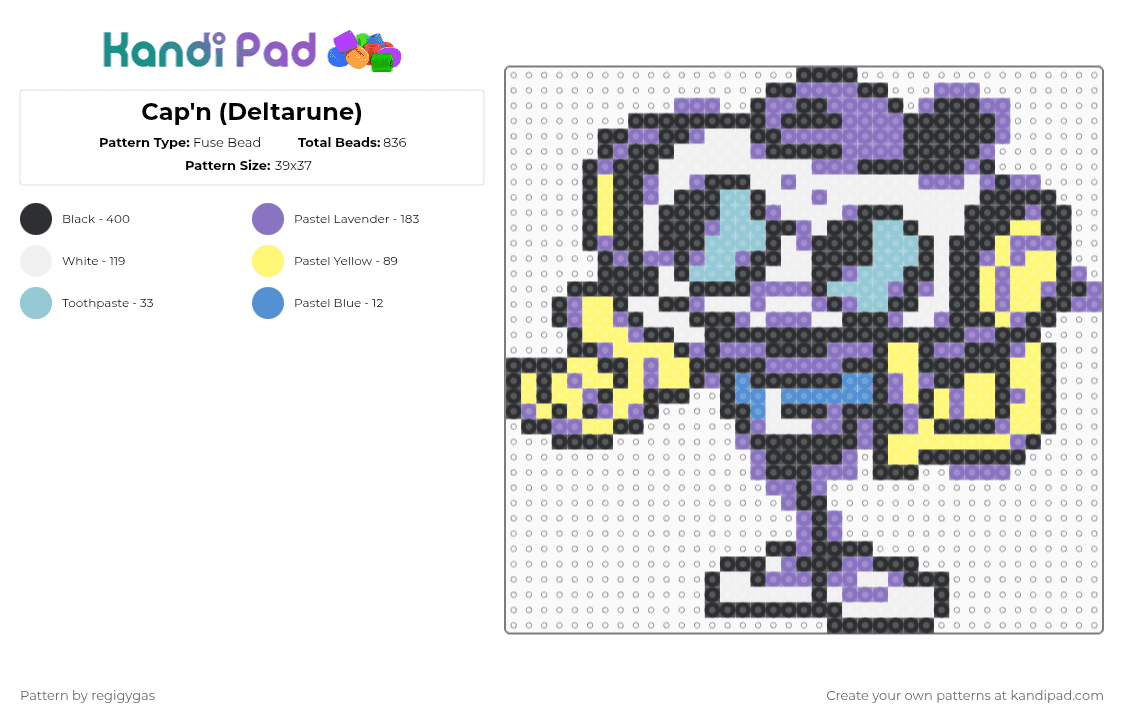 Cap\'n (Deltarune) - Fuse Bead Pattern by regigygas on Kandi Pad - blue