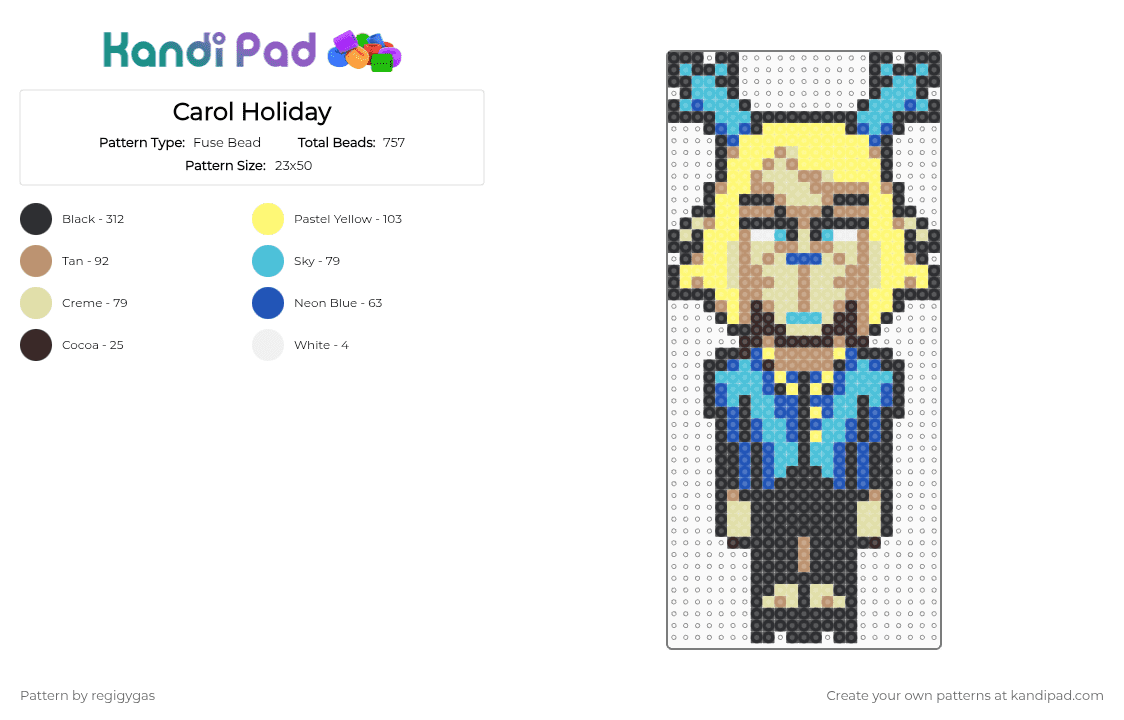 Carol Holiday - Fuse Bead Pattern by regigygas on Kandi Pad - beige, yellow