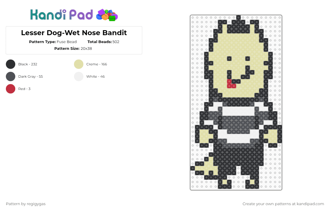 Lesser Dog-Wet Nose Bandit - Fuse Bead Pattern by regigygas on Kandi Pad - yellow