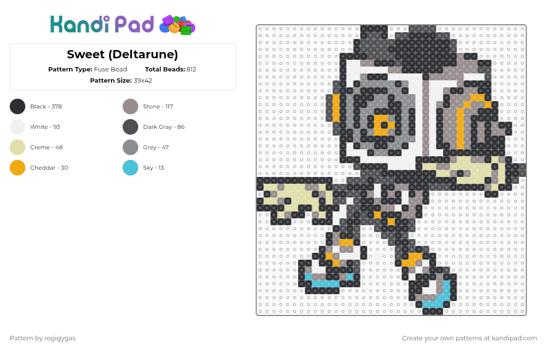Sweet (Deltarune) - Fuse Bead Pattern by regigygas on Kandi Pad - black,gray