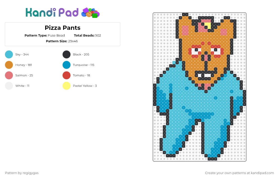 Pizza Pants - Fuse Bead Pattern by regigygas on Kandi Pad - orange,light blue