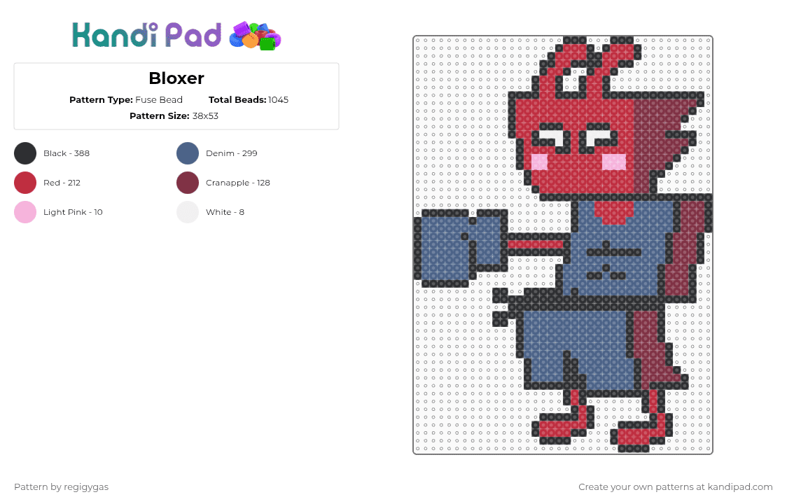 Bloxer - Fuse Bead Pattern by regigygas on Kandi Pad - blue,red
