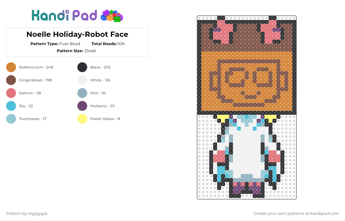 Noelle Holiday-Robot Face - Fuse Bead Pattern by regigygas on Kandi Pad - orange,tan