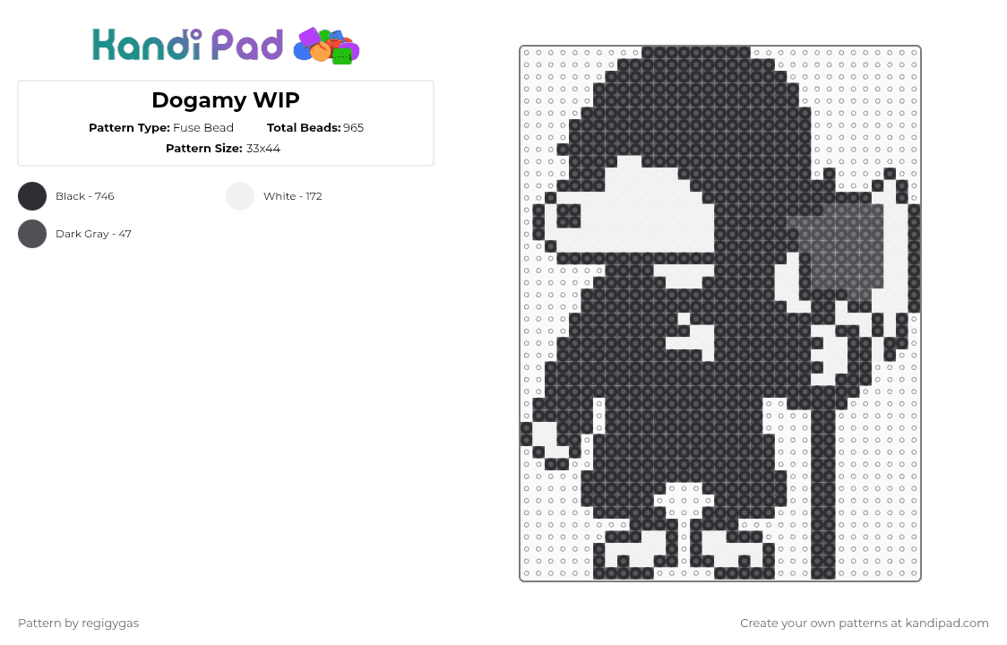 Dogamy - Fuse Bead Pattern by regigygas on Kandi Pad - black,white