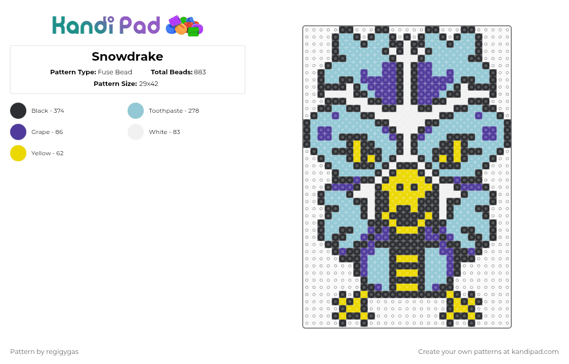 Snowdrake - Fuse Bead Pattern by regigygas on Kandi Pad - light blue