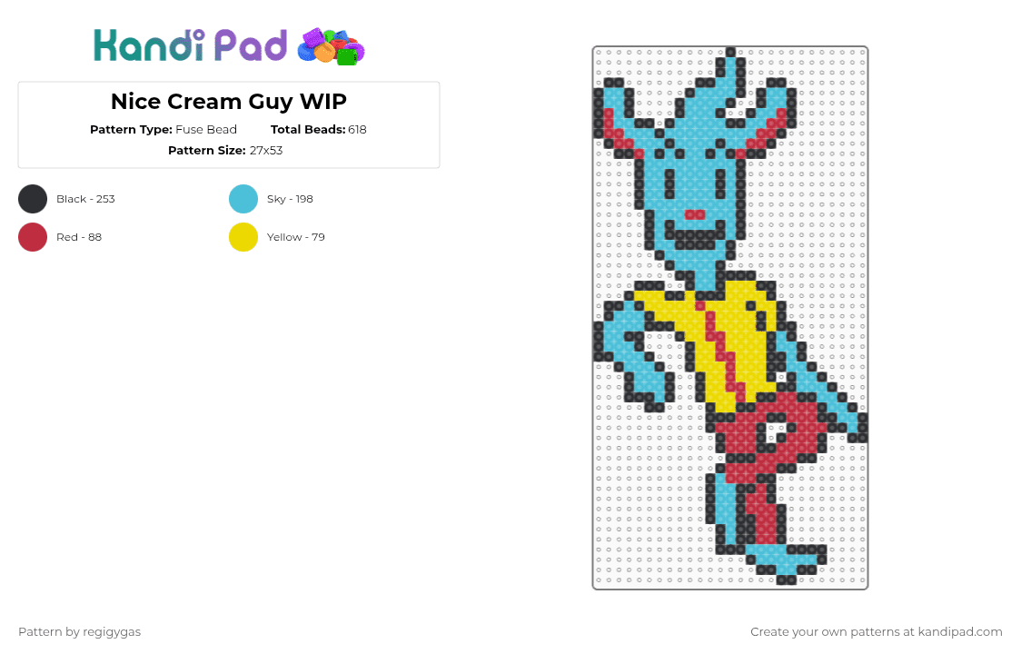 Nice Cream Guy WIP - Fuse Bead Pattern by regigygas on Kandi Pad - light blue