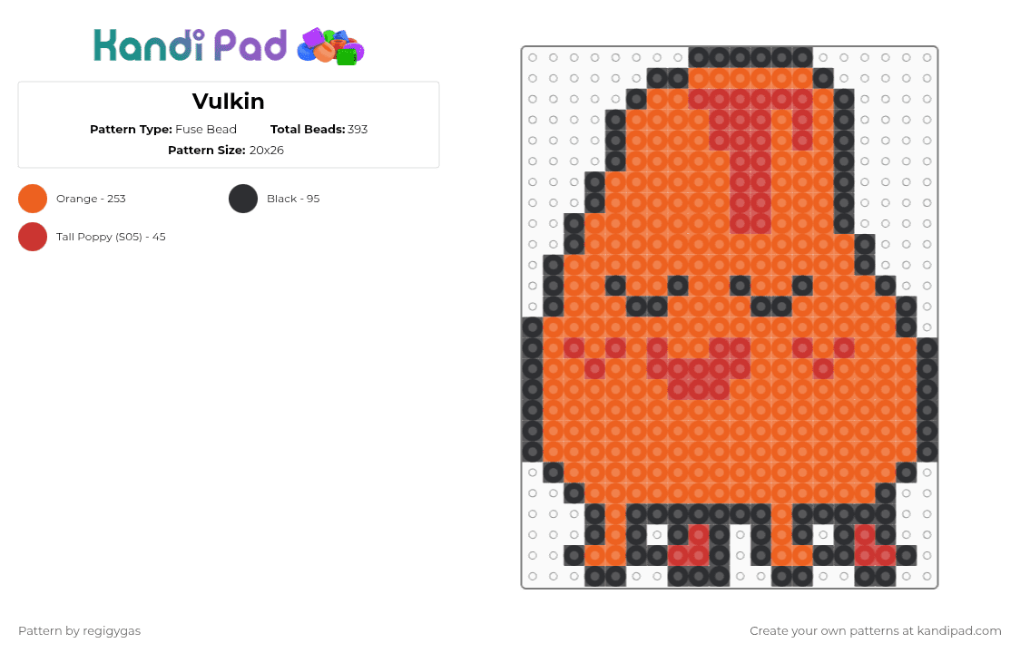 Vulkin - Fuse Bead Pattern by regigygas on Kandi Pad - orange