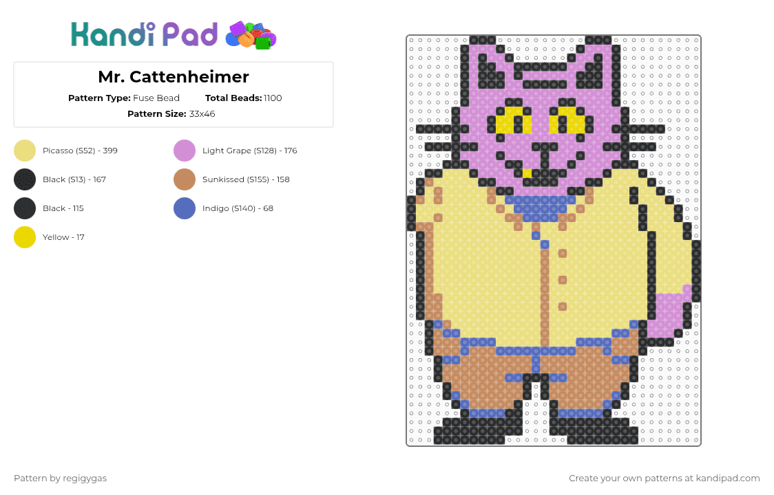 Mr. Cattenheimer - Fuse Bead Pattern by regigygas on Kandi Pad - yellow