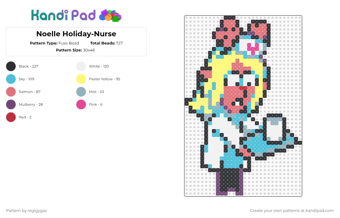 Noelle Holiday-Nurse - Fuse Bead Pattern by regigygas on Kandi Pad - light blue,yellow