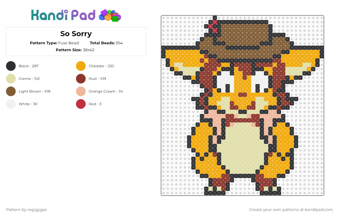 So Sorry - Fuse Bead Pattern by regigygas on Kandi Pad - orange,yellow
