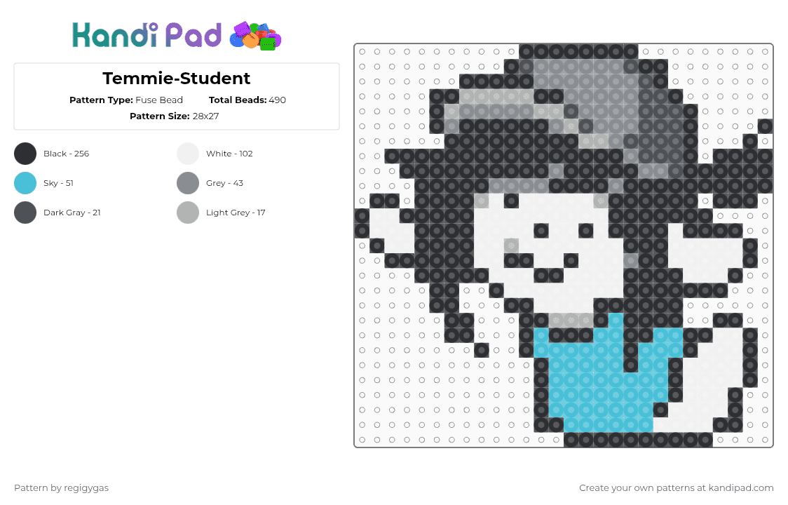 Temmie-Student - Fuse Bead Pattern by regigygas on Kandi Pad - black,gray,light blue