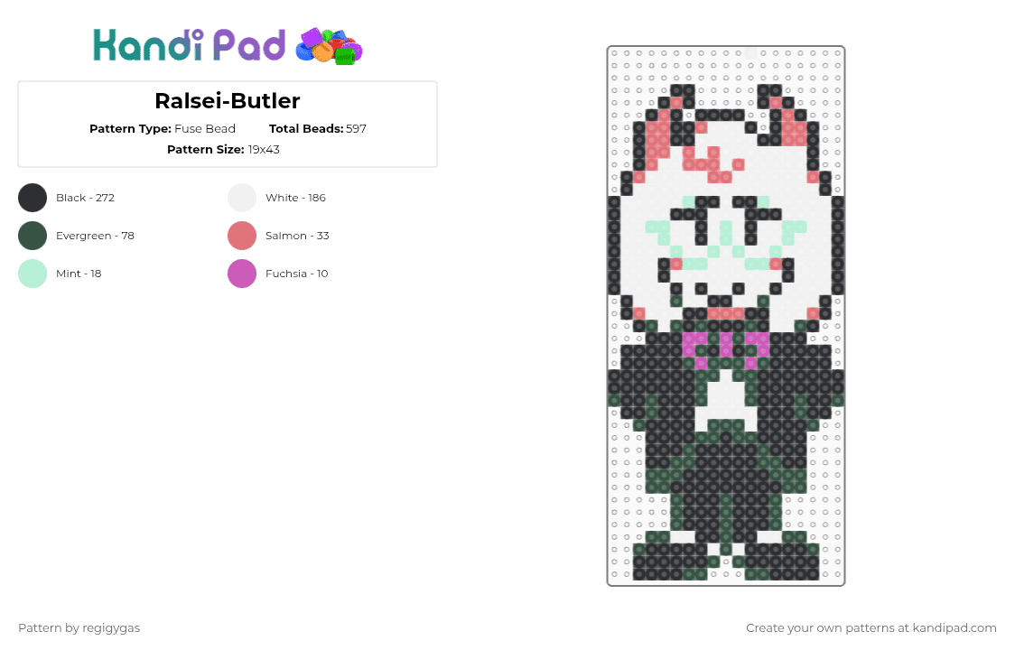 Ralsei-Butler - Fuse Bead Pattern by regigygas on Kandi Pad - white,red,gray