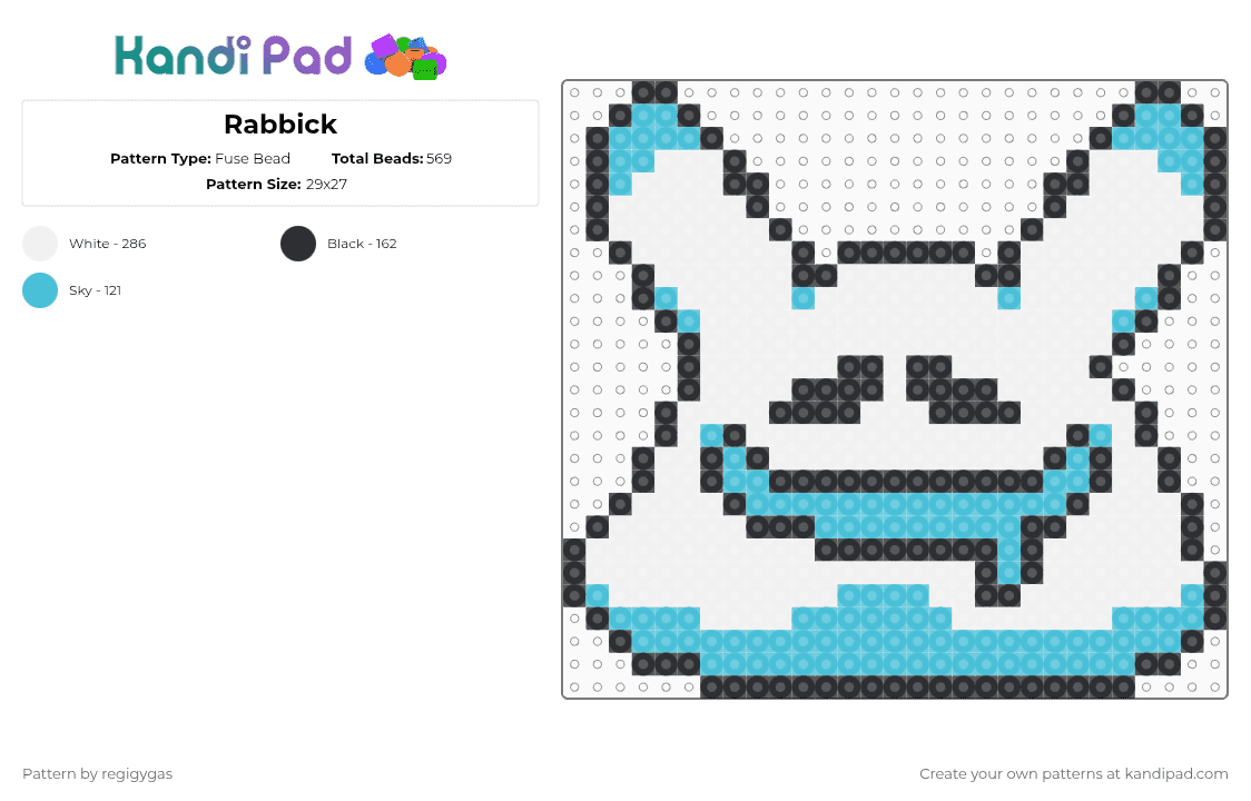 Rabbick - Fuse Bead Pattern by regigygas on Kandi Pad - white,light blue