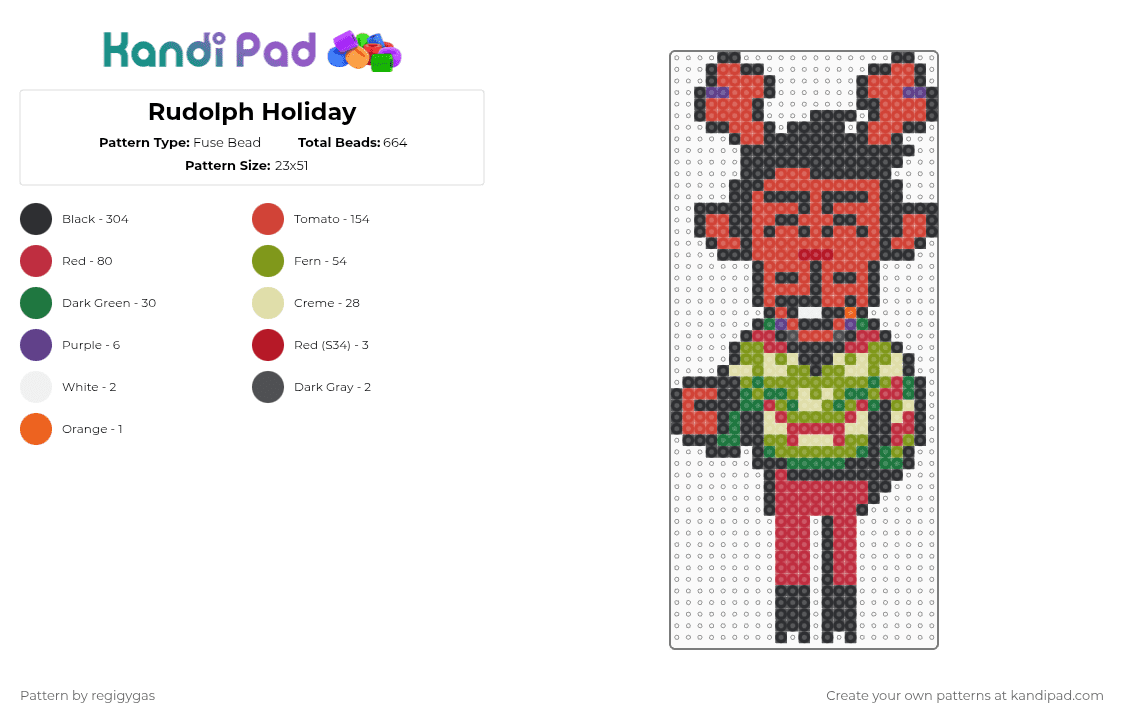 Rudolph Holiday - Fuse Bead Pattern by regigygas on Kandi Pad - black,red,gold