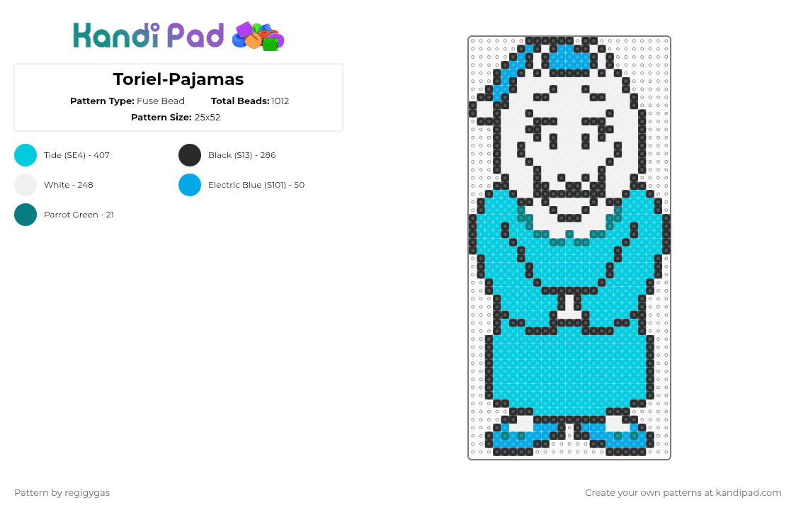 Toriel-Pajamas - Fuse Bead Pattern by regigygas on Kandi Pad - light blue