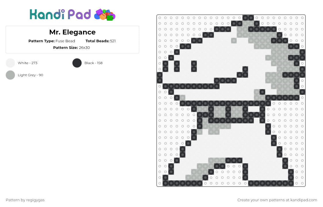 Mr. Elegance - Fuse Bead Pattern by regigygas on Kandi Pad - white