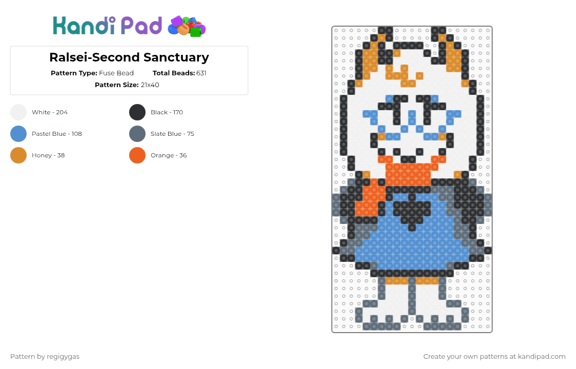 Ralsei-Second Sanctuary - Fuse Bead Pattern by regigygas on Kandi Pad - light blue