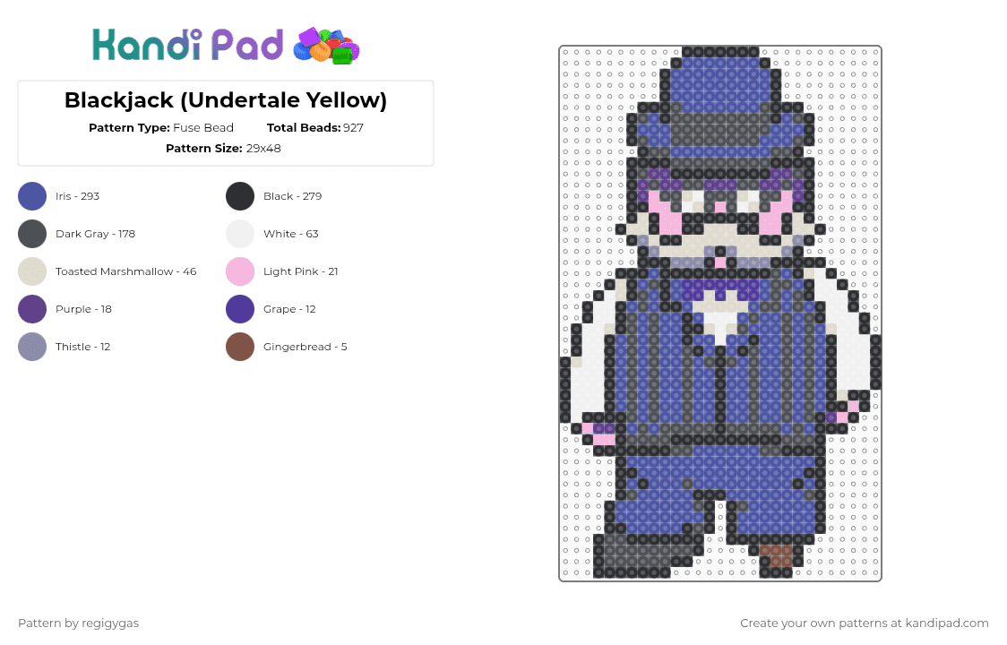 Blackjack (Undertale Yellow) - Fuse Bead Pattern by regigygas on Kandi Pad - purple,gray