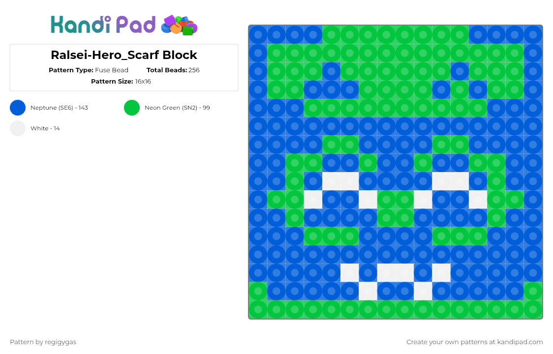 Hero_Scarf-Block - Fuse Bead Pattern by regigygas on Kandi Pad - blue,green