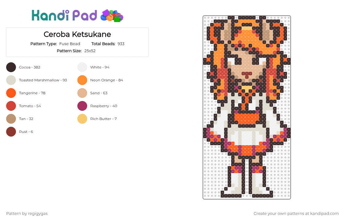 Ceroba Ketsukane - Fuse Bead Pattern by regigygas on Kandi Pad - brown,orange,beige