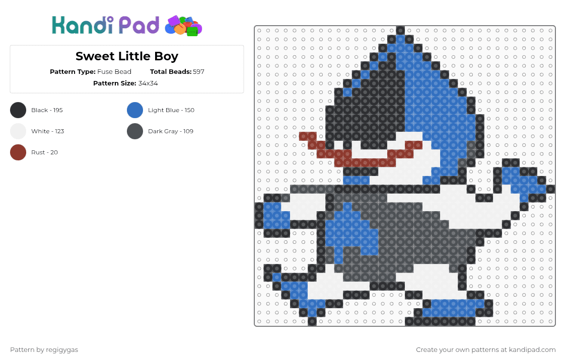 Sweet Little Boy - Fuse Bead Pattern by regigygas on Kandi Pad - gray,blue