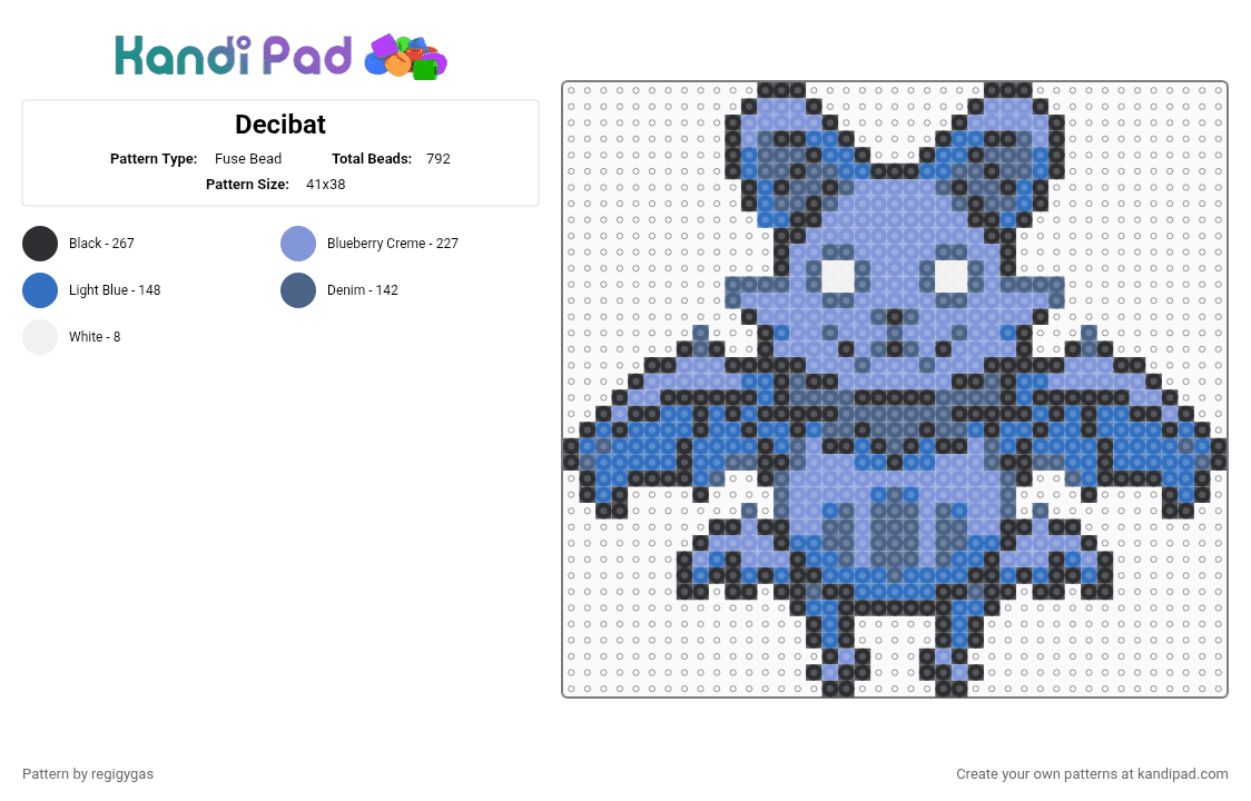 Decibat - Fuse Bead Pattern by regigygas on Kandi Pad - blue,light blue