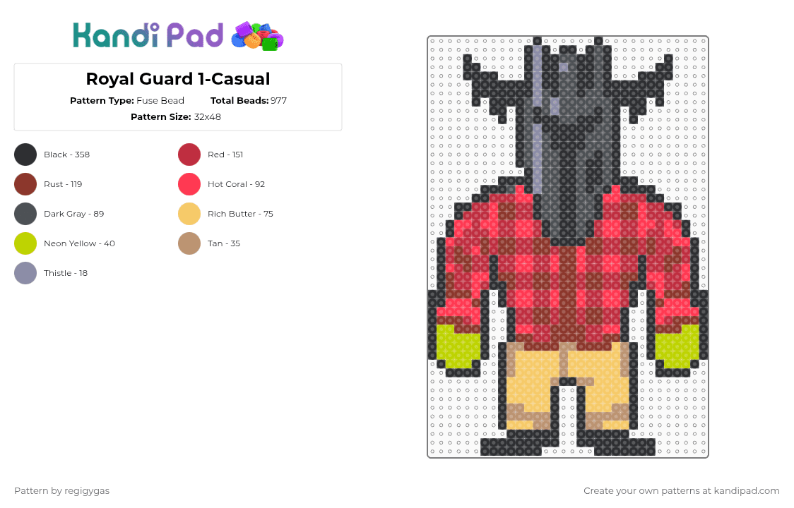 Royal Guard 1-Casual - Fuse Bead Pattern by regigygas on Kandi Pad - red