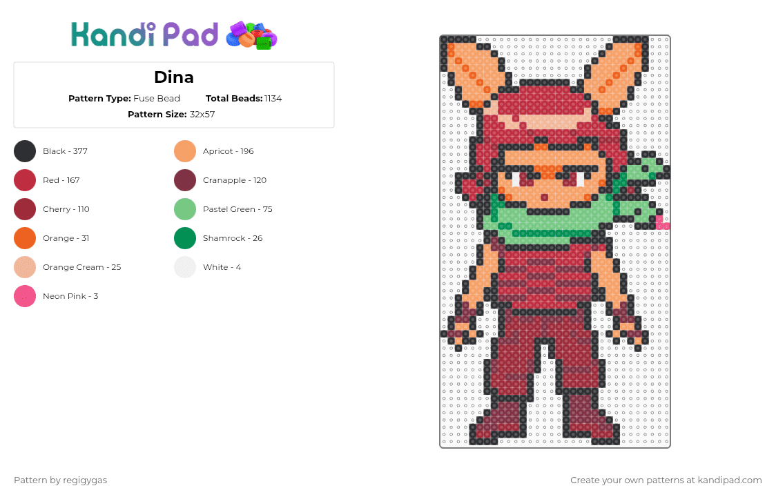Dina - Fuse Bead Pattern by regigygas on Kandi Pad - orange,red,brown
