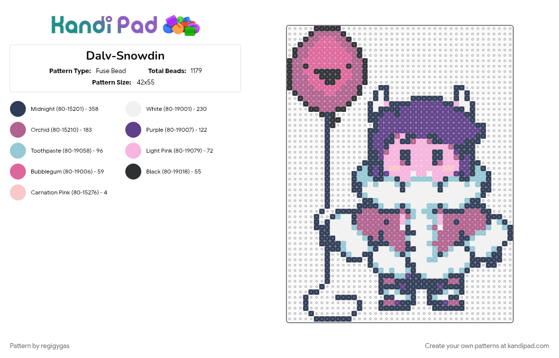 Dalv-Snowdin - Fuse Bead Pattern by regigygas on Kandi Pad - pink, purple