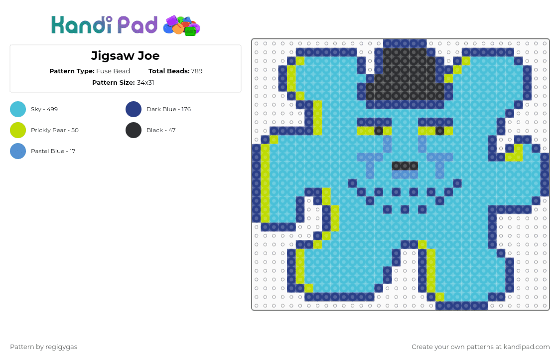 Jigsaw Joe - Fuse Bead Pattern by regigygas on Kandi Pad - light blue