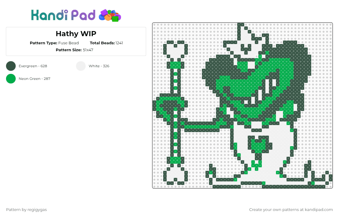 Hathy - Fuse Bead Pattern by regigygas on Kandi Pad - gray,green