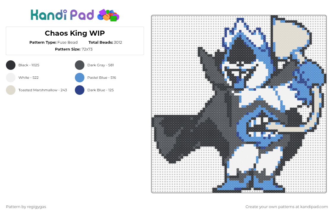 Chaos King - Fuse Bead Pattern by regigygas on Kandi Pad - light blue,gray