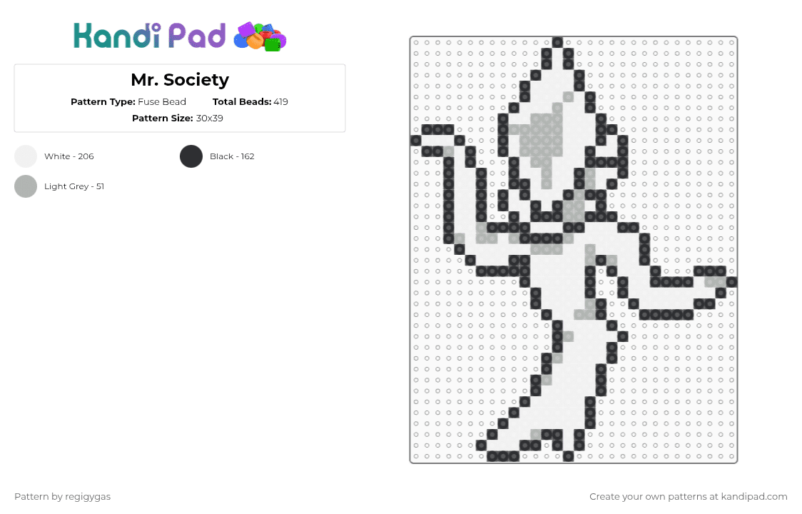 Mr. Society - Fuse Bead Pattern by regigygas on Kandi Pad - white
