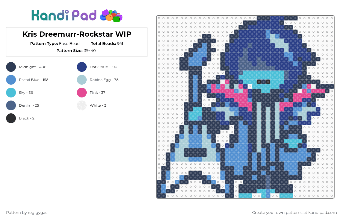 Kris Dreemurr-Rockstar WIP - Fuse Bead Pattern by regigygas on Kandi Pad - purple,light blue