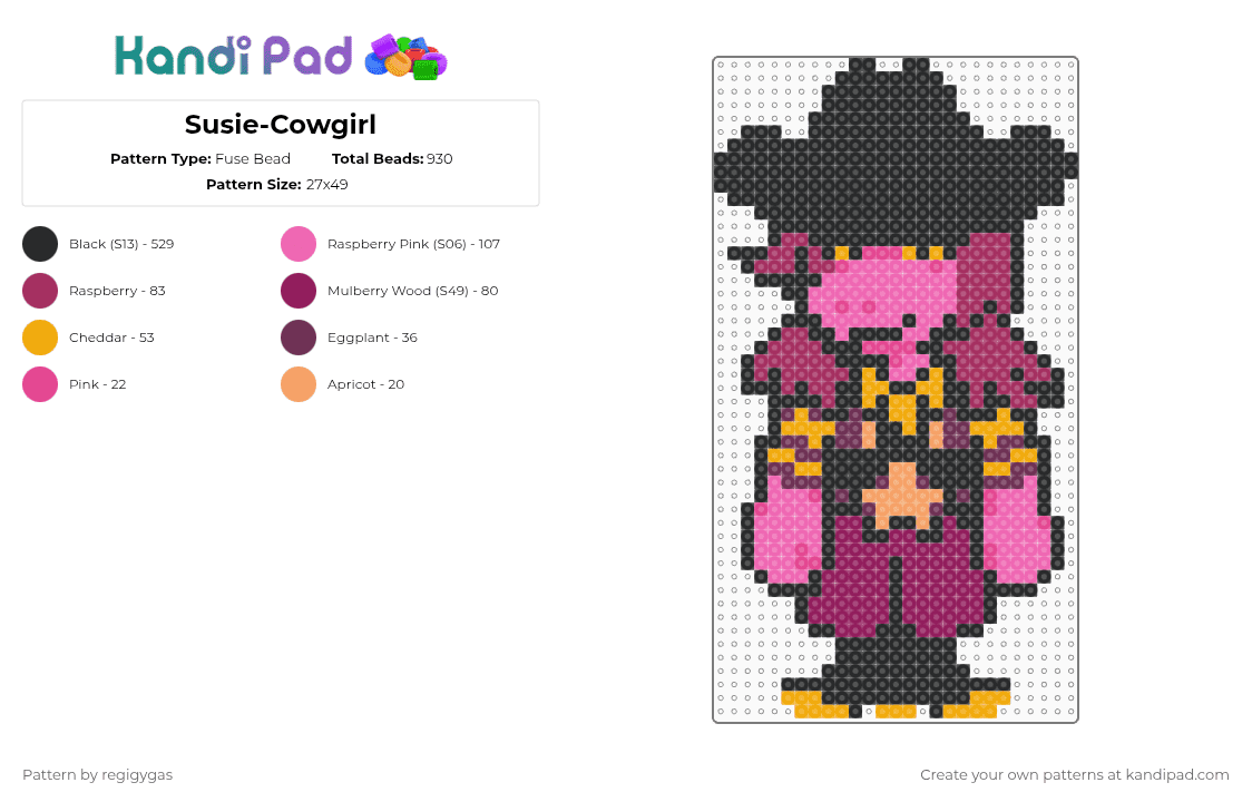 Susie-Cowgirl - Fuse Bead Pattern by regigygas on Kandi Pad - pink