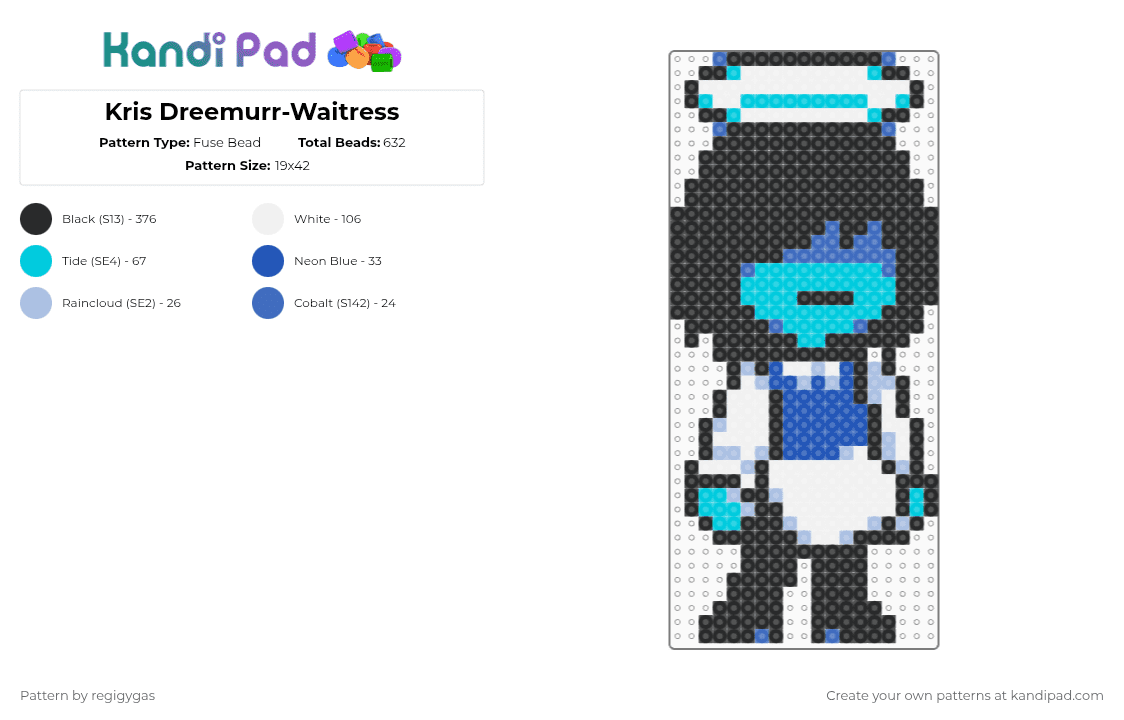 Kris Dreemurr-Waitress - Fuse Bead Pattern by regigygas on Kandi Pad - black,blue,light blue