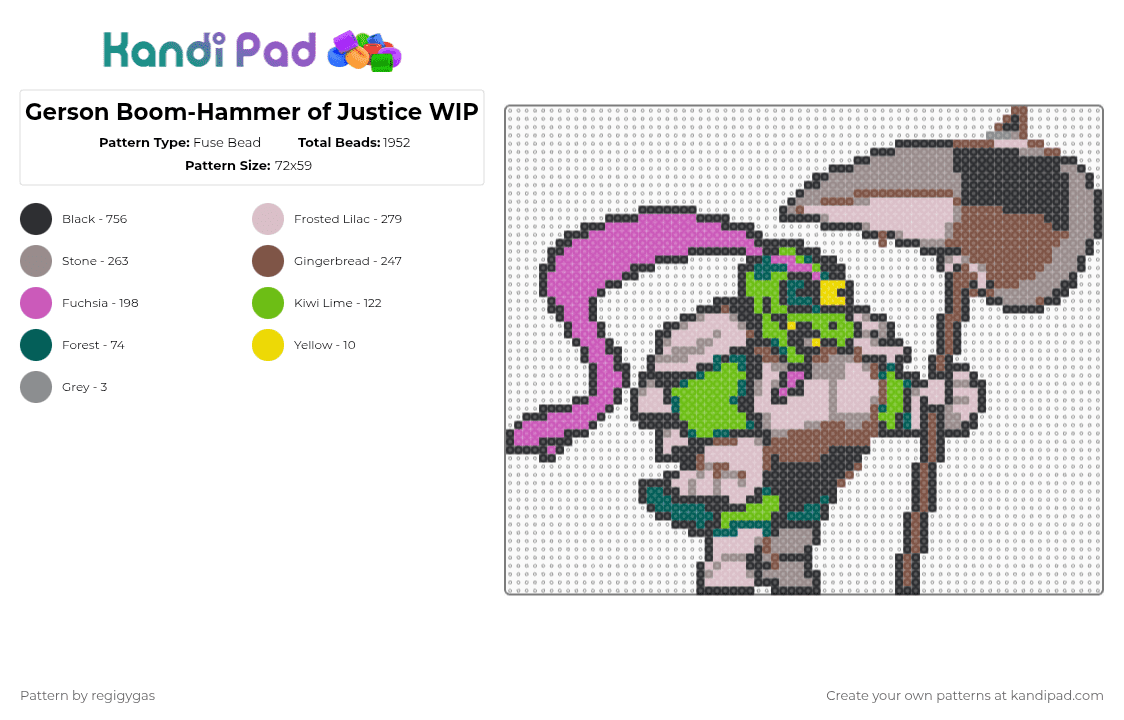 Gerson Boom-Hammer of Justice - Fuse Bead Pattern by regigygas on Kandi Pad - tan,gray,beige,pink