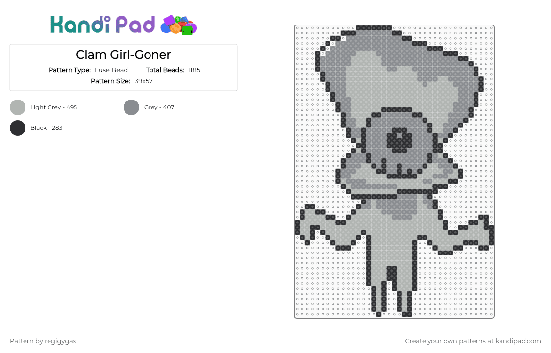 Clam Girl-Goner - Fuse Bead Pattern by regigygas on Kandi Pad - gray,beige