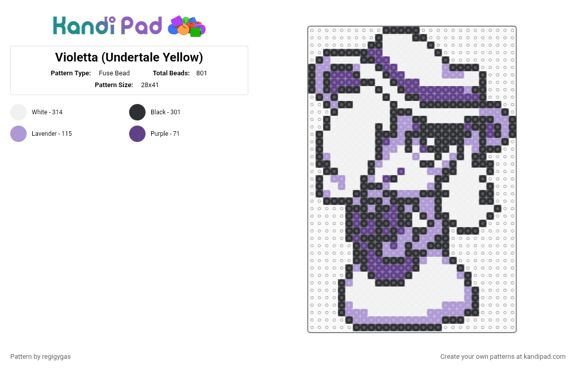 Violetta (Undertale Yellow) - Fuse Bead Pattern by regigygas on Kandi Pad - white,purple,pink