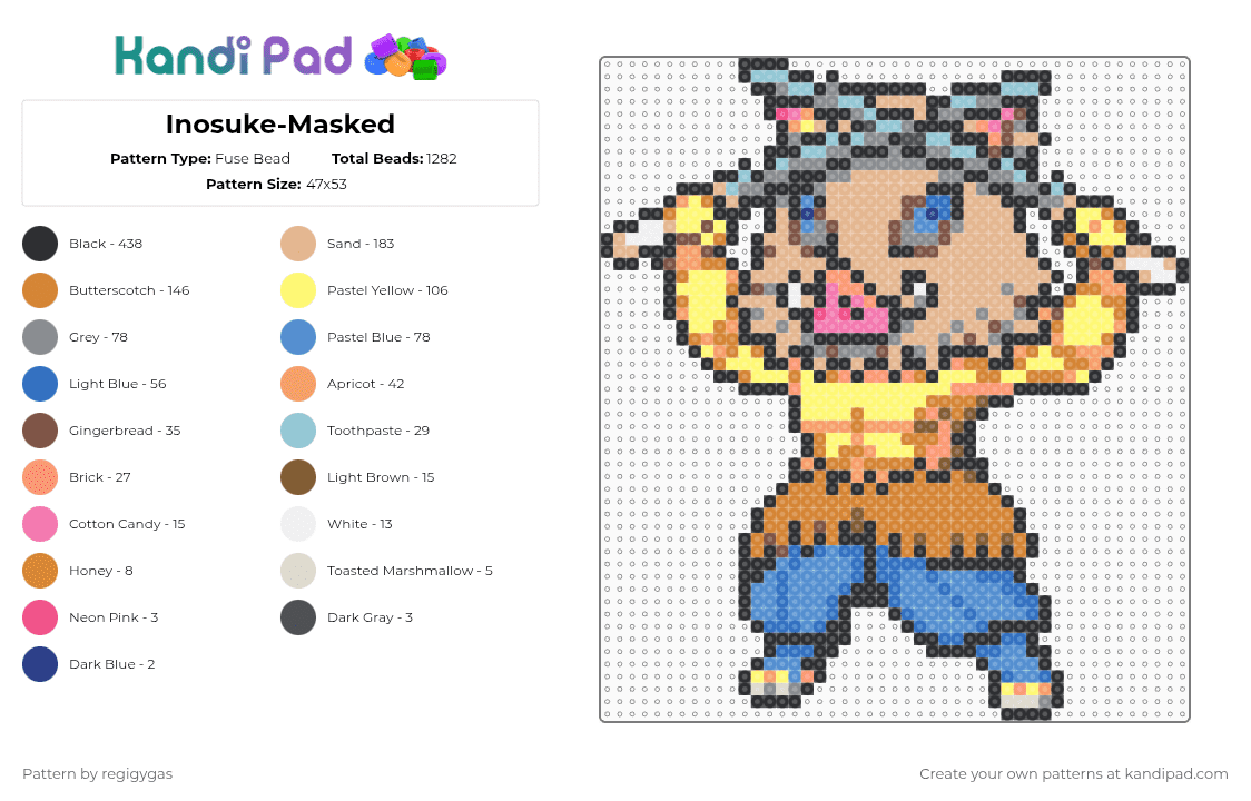 Inosuke-Masked Fuse Bead Pattern - Kandi Pad | Kandi Patterns, Fuse ...